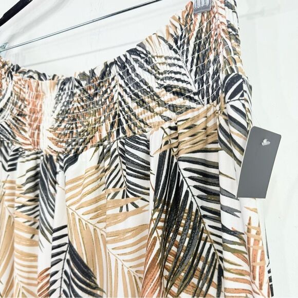 Robert Louis White Brown Tropical Palm Leaf Print Iered Ruffle Maxi Skirt NEW - Picture 6 of 13